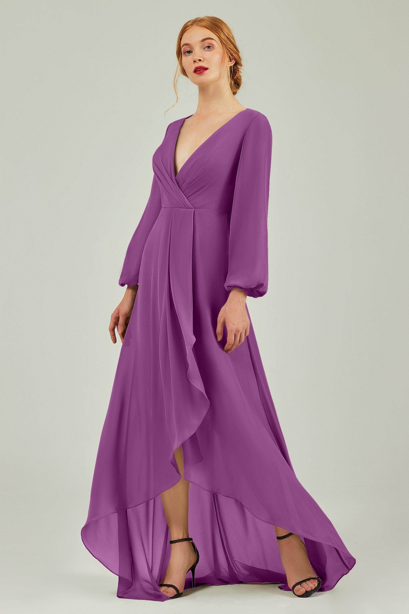 Asymmetrical Sweep-Brush Chiffon Bridesmaid Dress Formal Dresses CB0239 - COCOMELODY